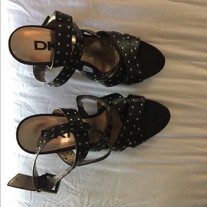 DKNYC Black Strapped Heels